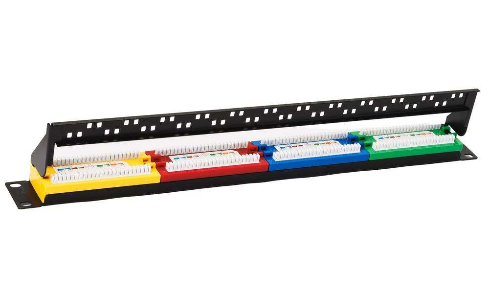 Патч-панель Maxicord 19" 1U кат.5е 24 порта RJ-45 цветные блоки DUAL IDC, с органайзером